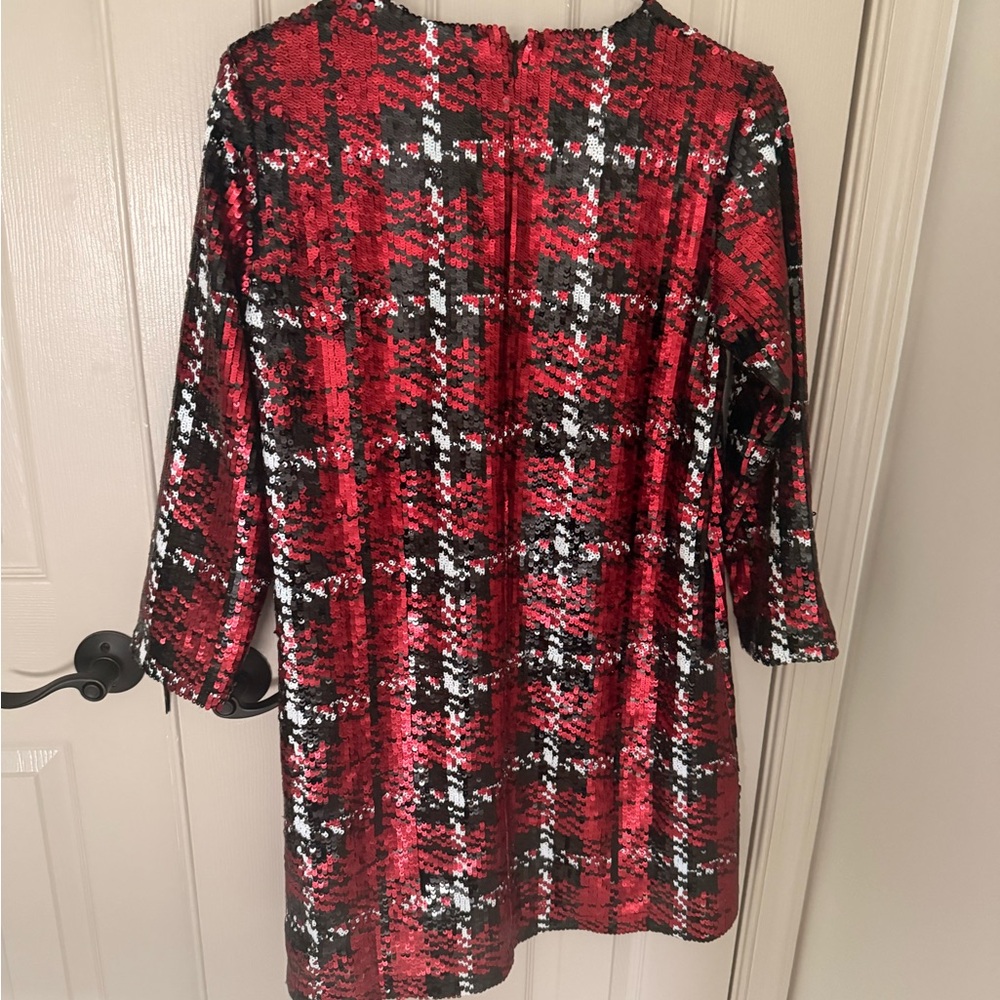 Tuckernuck Red Black Sequin Plaid Shift Dress - Picture 2 of 3
